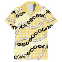 Yellow Palaka Hawaii Family Matching Short Sleeve Bodycon Dress and Hawaiian Shirt Kukui Nut Pikake Lei Hawaiian Tapa Pattern LT14 Dad's Shirt - Short Sleeve Yellow - Polynesian Pride