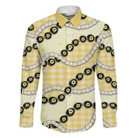 Yellow Palaka Hawaii Family Matching Short Sleeve Bodycon Dress and Hawaiian Shirt Kukui Nut Pikake Lei Hawaiian Tapa Pattern LT14 Dad's Shirt - Long Sleeve Yellow - Polynesian Pride