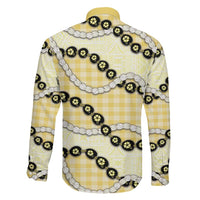 Yellow Palaka Hawaii Family Matching Short Sleeve Bodycon Dress and Hawaiian Shirt Kukui Nut Pikake Lei Hawaiian Tapa Pattern LT14 - Polynesian Pride