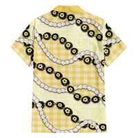 Yellow Palaka Hawaii Family Matching Tank Maxi Dress and Hawaiian Shirt Kukui Nut Pikake Lei Hawaiian Tapa Pattern LT14 - Polynesian Pride