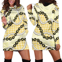 Yellow Palaka Hawaii Hoodie Dress Kukui Nut Pikake Lei Hawaiian Tapa Pattern - Polynesian Pride