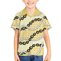 Yellow Palaka Hawaii Kid Hawaiian Shirt Kukui Nut Pikake Lei Hawaiian Tapa Pattern LT14 Kid Yellow - Polynesian Pride