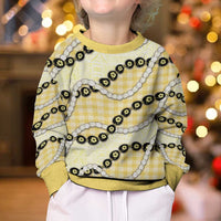 Yellow Palaka Hawaii Kid Ugly Christmas Sweater Kukui Nut Pikake Lei Hawaiian Tapa Pattern - Polynesian Pride