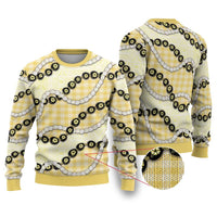 Yellow Palaka Hawaii Ugly Christmas Sweater Kukui Nut Pikake Lei Hawaiian Tapa Pattern - Polynesian Pride