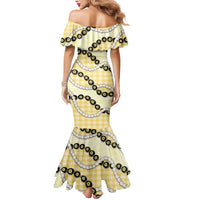 Yellow Palaka Hawaii Mermaid Dress Kukui Nut Pikake Lei Hawaiian Tapa Pattern - Polynesian Pride