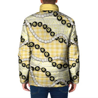 Yellow Palaka Hawaii Padded Jacket Kukui Nut Pikake Lei Hawaiian Tapa Pattern - Polynesian Pride