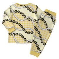 Yellow Palaka Hawaii Christmas Pajama Set Kukui Nut Pikake Lei Hawaiian Tapa Pattern - Polynesian Pride