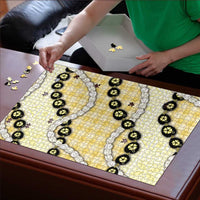 Yellow Palaka Hawaii Puzzle Kukui Nut Pikake Lei Hawaiian Tapa Pattern - Polynesian Pride