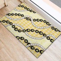 Yellow Palaka Hawaii Rubber Doormat Kukui Nut Pikake Lei Hawaiian Tapa Pattern - Polynesian Pride