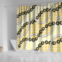 Yellow Palaka Hawaii Shower Curtain Kukui Nut Pikake Lei Hawaiian Tapa Pattern - Polynesian Pride