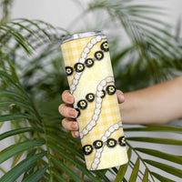 Yellow Palaka Hawaii Skinny Tumbler Kukui Nut Pikake Lei Hawaiian Tapa Pattern - Polynesian Pride
