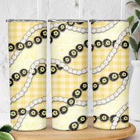 Yellow Palaka Hawaii Skinny Tumbler Kukui Nut Pikake Lei Hawaiian Tapa Pattern - Polynesian Pride