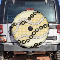 Yellow Palaka Hawaii Spare Tire Cover Kukui Nut Pikake Lei Hawaiian Tapa Pattern - Polynesian Pride