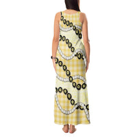 Yellow Palaka Hawaii Tank Maxi Dress Kukui Nut Pikake Lei Hawaiian Tapa Pattern - Polynesian Pride