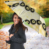Yellow Palaka Hawaii Umbrella Kukui Nut Pikake Lei Hawaiian Tapa Pattern - Polynesian Pride