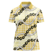 Yellow Palaka Hawaii Women Polo Shirt Kukui Nut Pikake Lei Hawaiian Tapa Pattern - Polynesian Pride