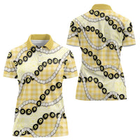 Yellow Palaka Hawaii Women Polo Shirt Kukui Nut Pikake Lei Hawaiian Tapa Pattern - Polynesian Pride