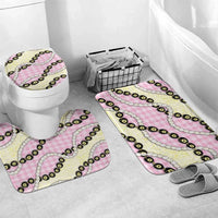 Pink Palaka Hawaii Bathroom Set Kukui Nut Pikake Lei Hawaiian Tapa Pattern - Polynesian Pride