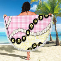 Pink Palaka Hawaii Beach Blanket Kukui Nut Pikake Lei Hawaiian Tapa Pattern - Polynesian Pride