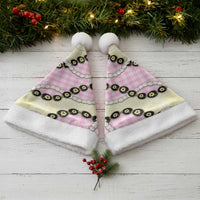 Pink Palaka Hawaii Christmas Santa Hat Kukui Nut Pikake Lei Hawaiian Tapa Pattern - Polynesian Pride