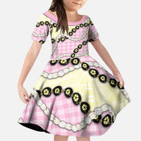 Pink Palaka Hawaii Family Matching Off The Shoulder Long Sleeve Dress and Hawaiian Shirt Kukui Nut Pikake Lei Hawaiian Tapa Pattern LT14 Daughter's Dress Pink - Polynesian Pride