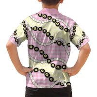 Pink Palaka Hawaii Family Matching Off Shoulder Maxi Dress and Hawaiian Shirt Kukui Nut Pikake Lei Hawaiian Tapa Pattern LT14 - Polynesian Pride