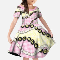 Pink Palaka Hawaii Family Matching Off Shoulder Maxi Dress and Hawaiian Shirt Kukui Nut Pikake Lei Hawaiian Tapa Pattern LT14 Daughter's Dress Pink - Polynesian Pride