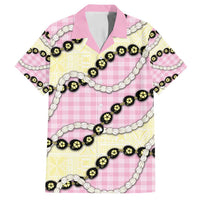 Pink Palaka Hawaii Family Matching Off Shoulder Maxi Dress and Hawaiian Shirt Kukui Nut Pikake Lei Hawaiian Tapa Pattern LT14 Dad's Shirt - Short Sleeve Pink - Polynesian Pride