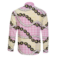 Pink Palaka Hawaii Family Matching Off Shoulder Short Dress and Hawaiian Shirt Kukui Nut Pikake Lei Hawaiian Tapa Pattern LT14 - Polynesian Pride