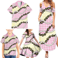 Pink Palaka Hawaii Family Matching Summer Maxi Dress and Hawaiian Shirt Kukui Nut Pikake Lei Hawaiian Tapa Pattern - Polynesian Pride
