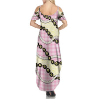 Pink Palaka Hawaii Family Matching Summer Maxi Dress and Hawaiian Shirt Kukui Nut Pikake Lei Hawaiian Tapa Pattern - Polynesian Pride