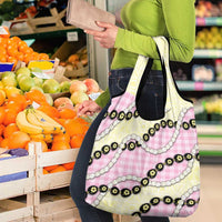 Pink Palaka Hawaii Grocery Bag Kukui Nut Pikake Lei Hawaiian Tapa Pattern - Polynesian Pride