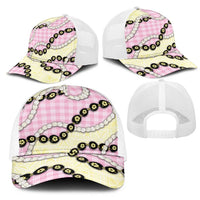 Pink Palaka Hawaii Mesh Trucker Cap Kukui Nut Pikake Lei Hawaiian Tapa Pattern - Polynesian Pride