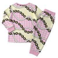 Pink Palaka Hawaii Christmas Pajama Set Kukui Nut Pikake Lei Hawaiian Tapa Pattern - Polynesian Pride