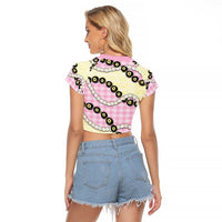 Pink Palaka Hawaii Raglan Cropped T Shirt Kukui Nut Pikake Lei Hawaiian Tapa Pattern LT14 - Polynesian Pride