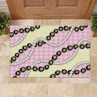 Pink Palaka Hawaii Rubber Doormat Kukui Nut Pikake Lei Hawaiian Tapa Pattern - Polynesian Pride