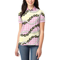 Pink Palaka Hawaii Women Polo Shirt Kukui Nut Pikake Lei Hawaiian Tapa Pattern LT14 - Polynesian Pride