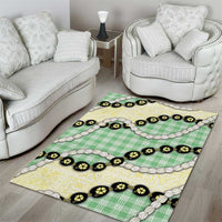 Green Palaka Hawaii Area Rug Kukui Nut Pikake Lei Hawaiian Tapa Pattern - Polynesian Pride