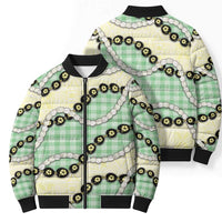 Green Palaka Hawaii Bomber Puffer Jacket Kukui Nut Pikake Lei Hawaiian Tapa Pattern - Polynesian Pride