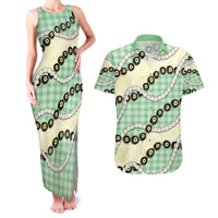 Green Palaka Hawaii Couples Matching Tank Maxi Dress and Hawaiian Shirt Kukui Nut Pikake Lei Hawaiian Tapa Pattern - Polynesian Pride
