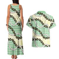 Green Palaka Hawaii Couples Matching Tank Maxi Dress and Hawaiian Shirt Kukui Nut Pikake Lei Hawaiian Tapa Pattern - Polynesian Pride