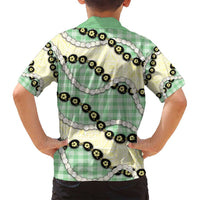 Green Palaka Hawaii Family Matching Long Sleeve Bodycon Dress and Hawaiian Shirt Kukui Nut Pikake Lei Hawaiian Tapa Pattern LT14 - Polynesian Pride