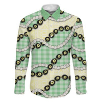 Green Palaka Hawaii Family Matching Long Sleeve Bodycon Dress and Hawaiian Shirt Kukui Nut Pikake Lei Hawaiian Tapa Pattern LT14 Dad's Shirt - Long Sleeve Green - Polynesian Pride