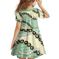 Green Palaka Hawaii Family Matching Off Shoulder Short Dress and Hawaiian Shirt Kukui Nut Pikake Lei Hawaiian Tapa Pattern LT14 - Polynesian Pride