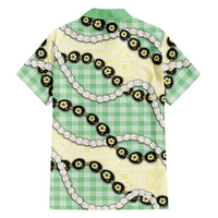 Green Palaka Hawaii Family Matching Off Shoulder Short Dress and Hawaiian Shirt Kukui Nut Pikake Lei Hawaiian Tapa Pattern LT14 - Polynesian Pride