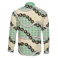 Green Palaka Hawaii Family Matching Off Shoulder Short Dress and Hawaiian Shirt Kukui Nut Pikake Lei Hawaiian Tapa Pattern LT14 - Polynesian Pride