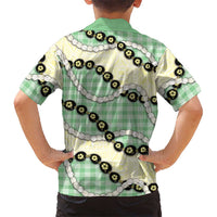 Green Palaka Hawaii Family Matching Tank Maxi Dress and Hawaiian Shirt Kukui Nut Pikake Lei Hawaiian Tapa Pattern LT14 - Polynesian Pride