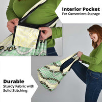 Green Palaka Hawaii Grocery Bag Kukui Nut Pikake Lei Hawaiian Tapa Pattern - Polynesian Pride