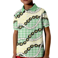 Green Palaka Hawaii Kid Polo Shirt Kukui Nut Pikake Lei Hawaiian Tapa Pattern LT14 Kid Green - Polynesian Pride