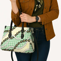 Green Palaka Hawaii Leather Bag Kukui Nut Pikake Lei Hawaiian Tapa Pattern - Polynesian Pride